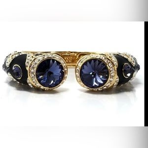 🆕Gold-tone and Blue Crystal Open Hinged
Bangle Bracelet NIB